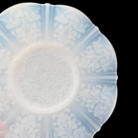 Vintage White Depression Glass Plate Embossed Scroll & Floral Pattern 10.5" - Picture 2 of 7